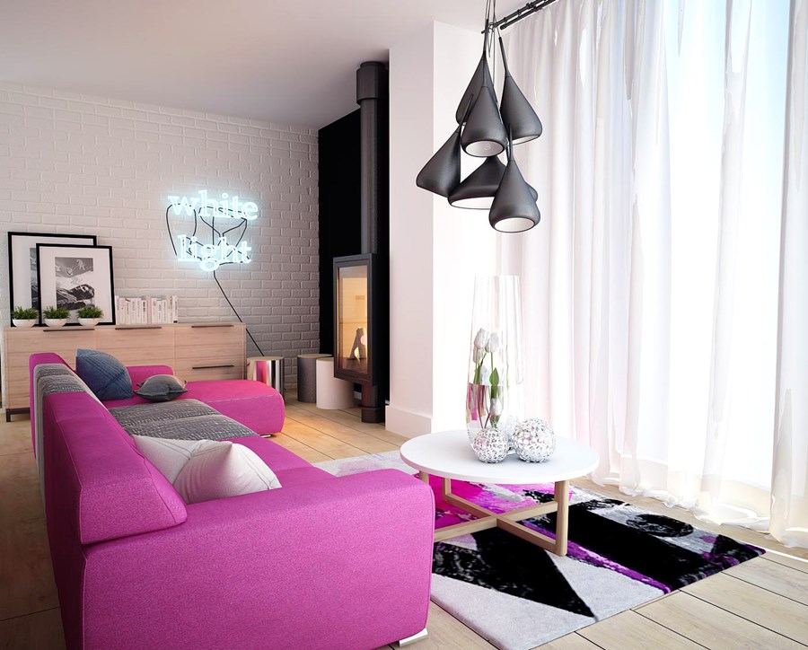 Kobiecy salon – różowa kanapa
