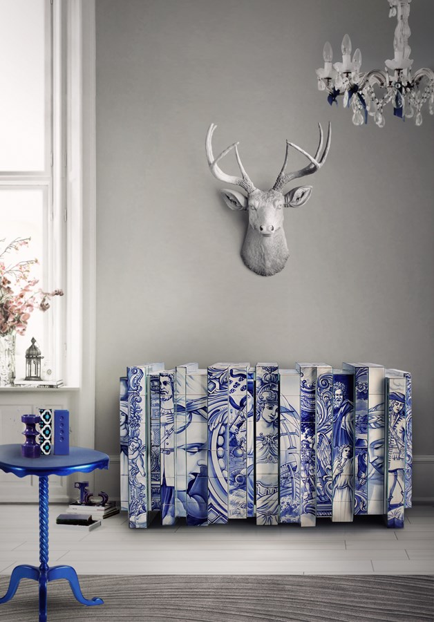 Ręcznie malowana ceramik na meblach - azulejos