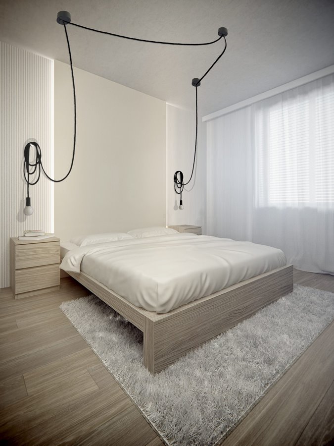 Minimalistyczna sypialnia w jasnym drewnie Studio.O.