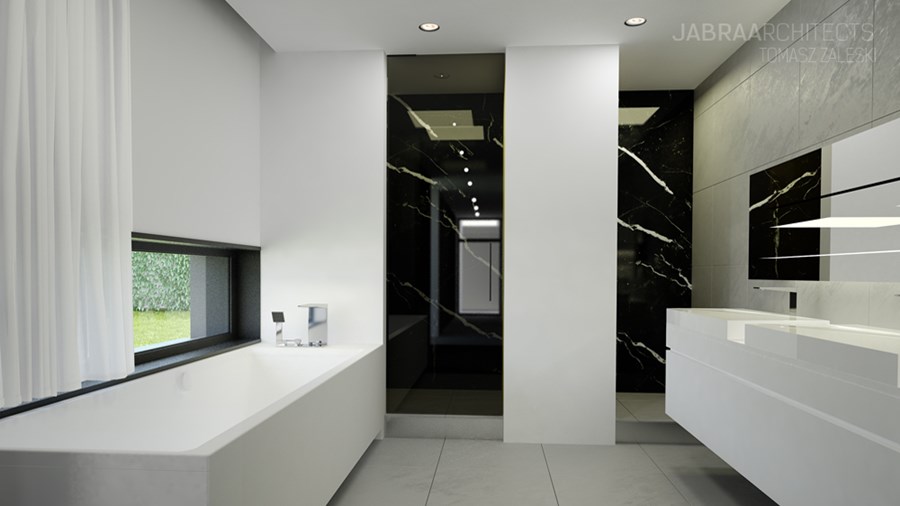 Przestronna łazienka w stylu Bauhaus Przestronna łazienka w stylu Bauhaus JABRAARCHITECTS