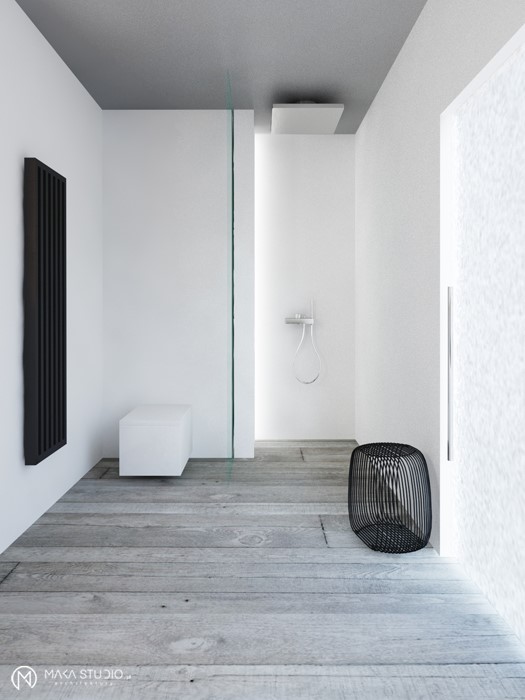 Minimalistyczna łazienka w szarościach i bieli Maka Studio