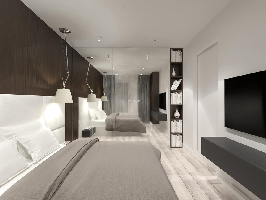 Desenie drewna w minimalistycznej sypialni Living Box
