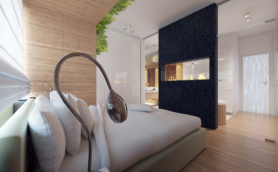 Nowoczesny biokominek w sypialni Concept Architektura Wnętrz