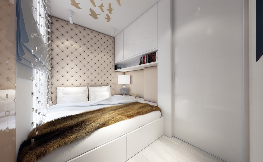 Projekt małej sypialni w jasnych kolorach Concept Archiektura Wnętrz