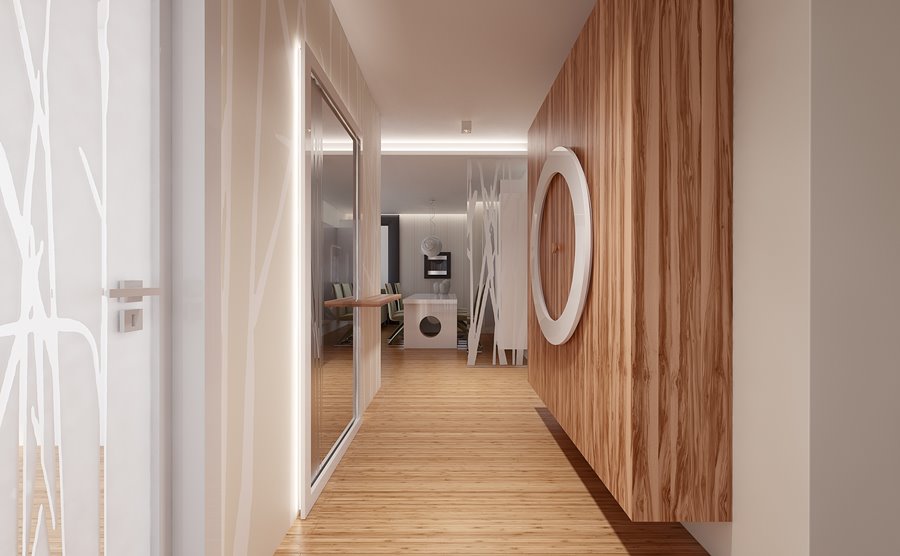 Szkło i drewno w nowoczesnym przedpokoju Concept Architektura wnętrz
