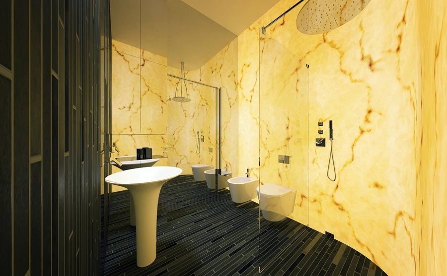 Podświetlane slaby kamienne w łazience Concept