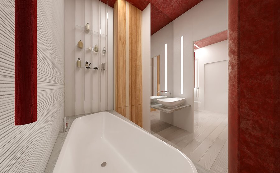 Projekt biało-czerwonej łazienki Concept