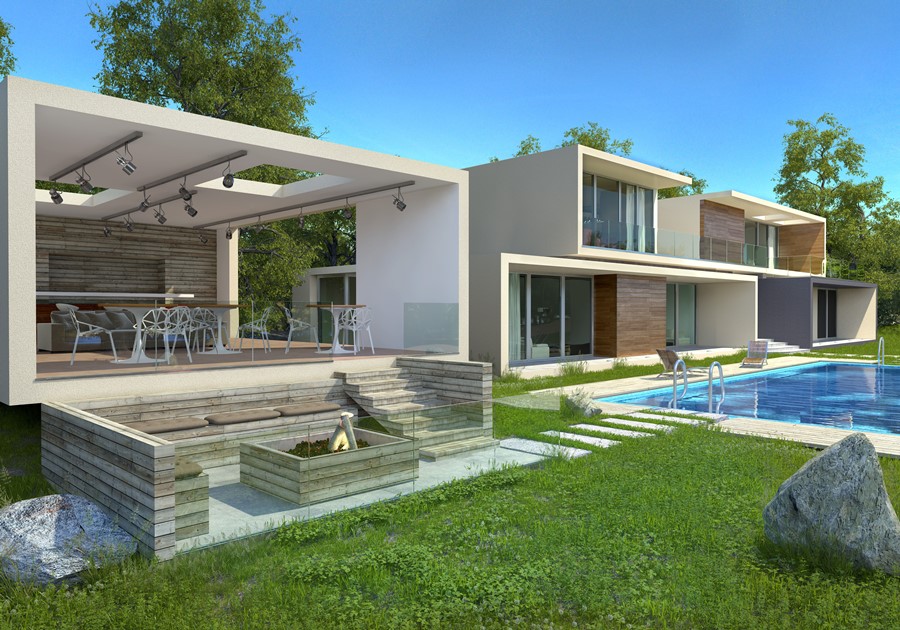 Projekt nowoczesnego domu z altaną i basenem Projekt nowoczesnego domu z altaną i basenem Macan Design