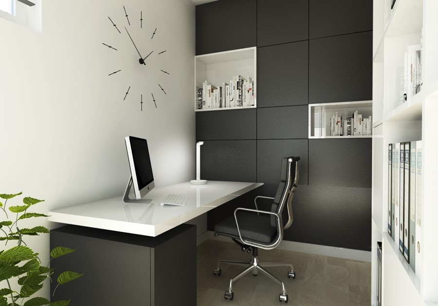 Domowy gabinet w czerni i bieli Domowy gabinet w czerni i bieli Nasciturus Design