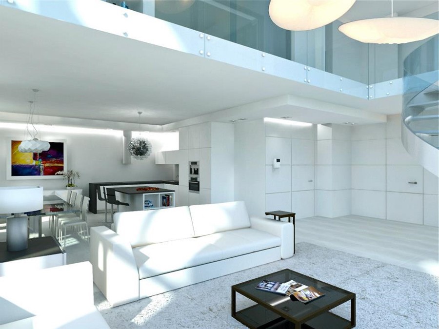 Przeszklony apartament w bieli