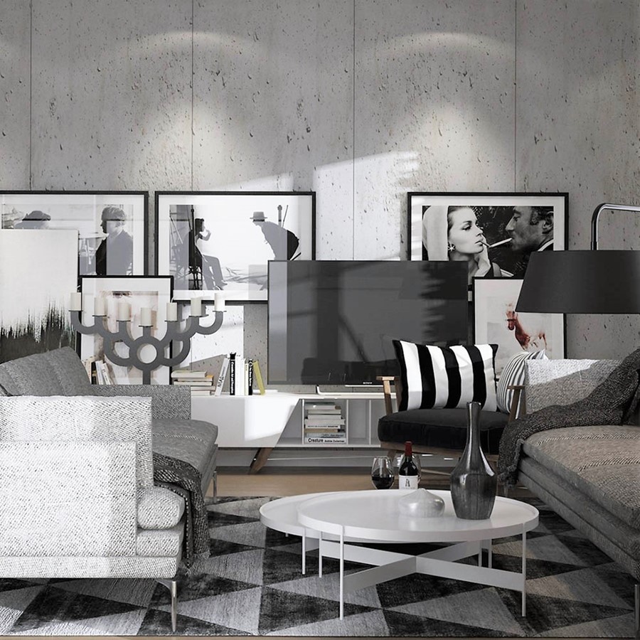 Betonowe ściany w nowoczesnym apartamencie