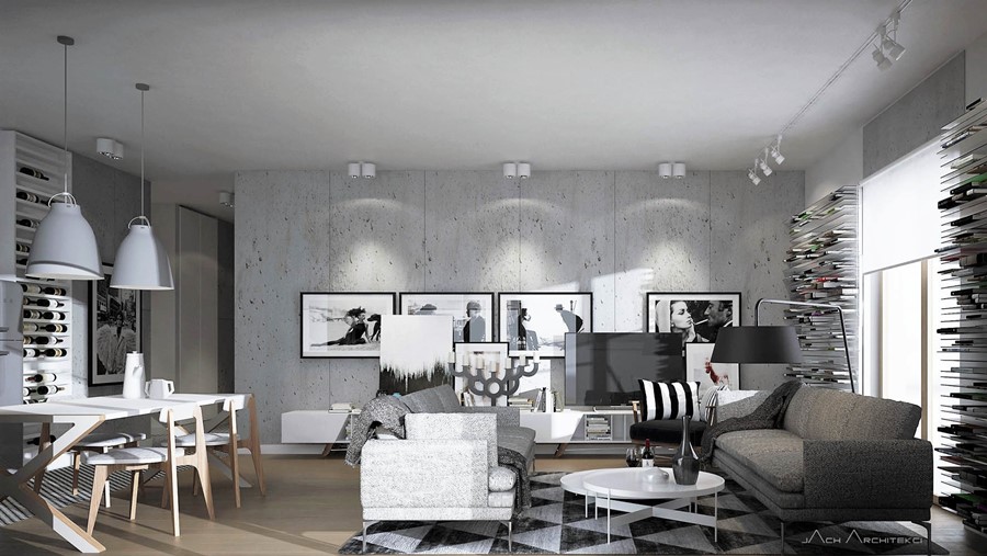 Betonowe ściany w nowoczesnym apartamencie Betonowe ściany w nowoczesnym apartamencie Jach Architekci