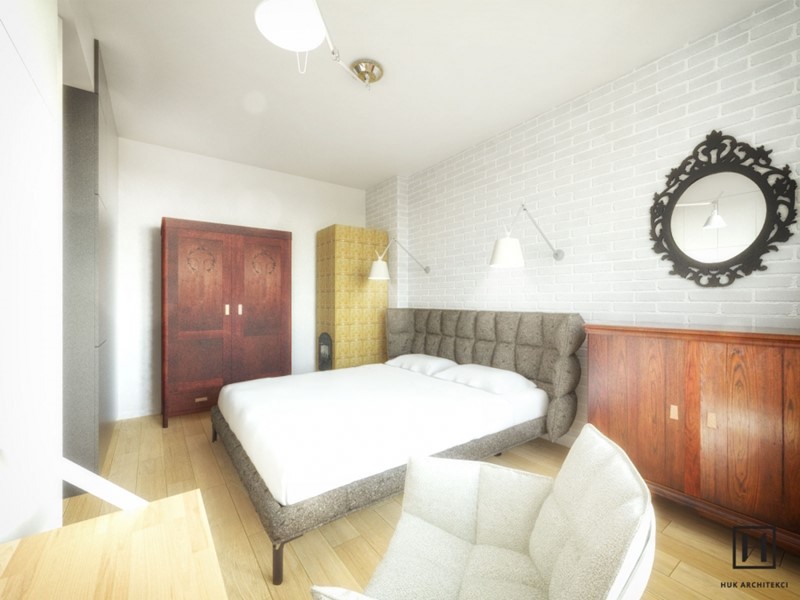 Eklektyczna sypialnia w jasnych kolorach Eklektyczna sypialnia w jasnych kolorach - Huk Architekci