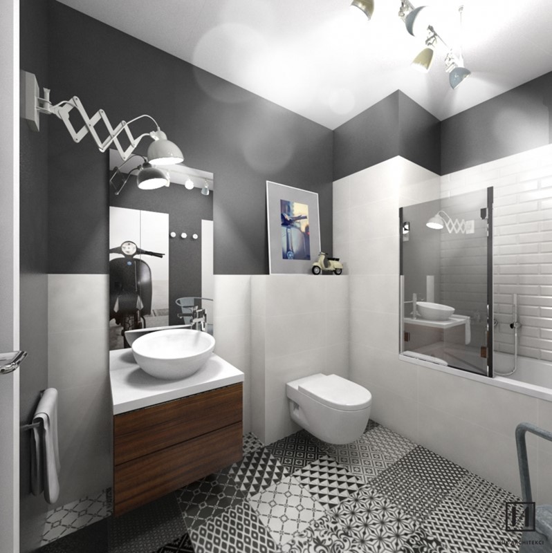 Projekt łazienki w monochromatycznych kolorach - Huk Architekci