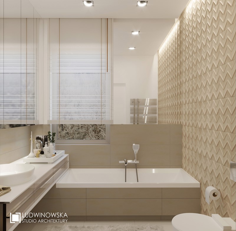 Biało-kremowa łazienka z wanną - Ludwinowska