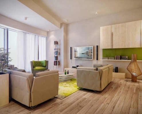 Jasny salon z kuchnią