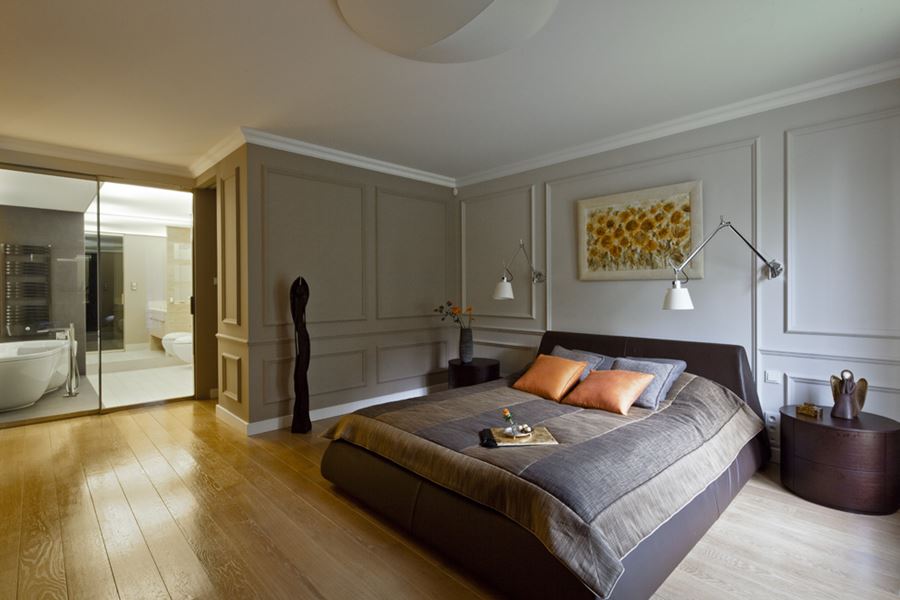 Stonowana sypialnia w stylu modern classic