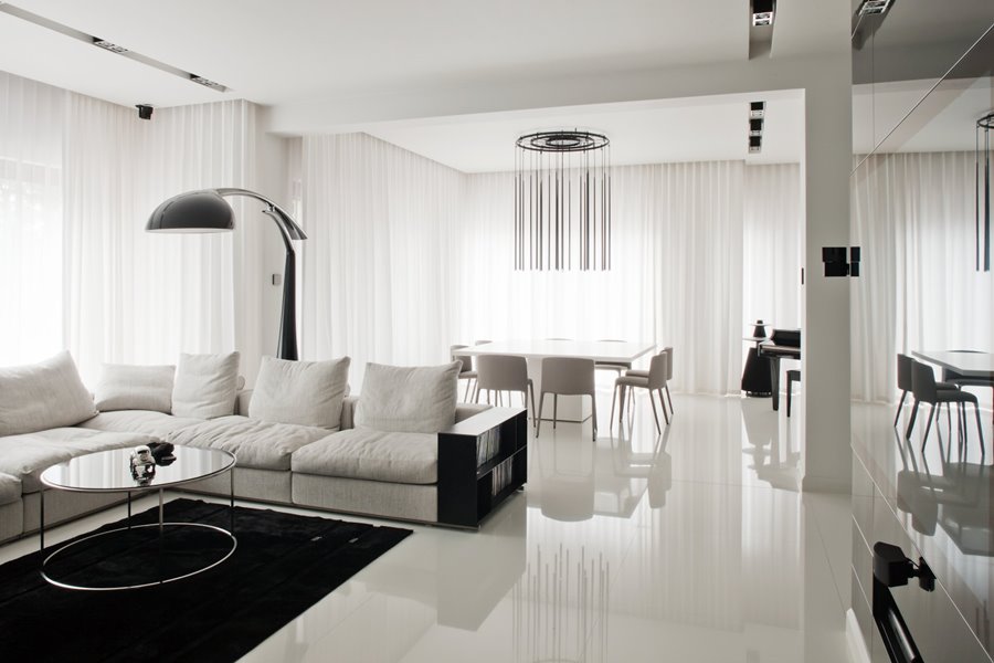 Biało-czarny salon w nowoczesnym stylu