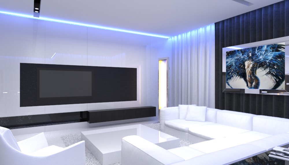 Pokój telewizyjny Dominująca biel w salonie
