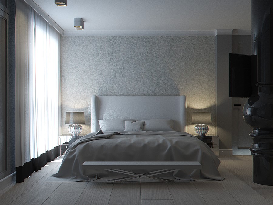 Białe przestronne łóżko Sypialnia w stylu modern classic