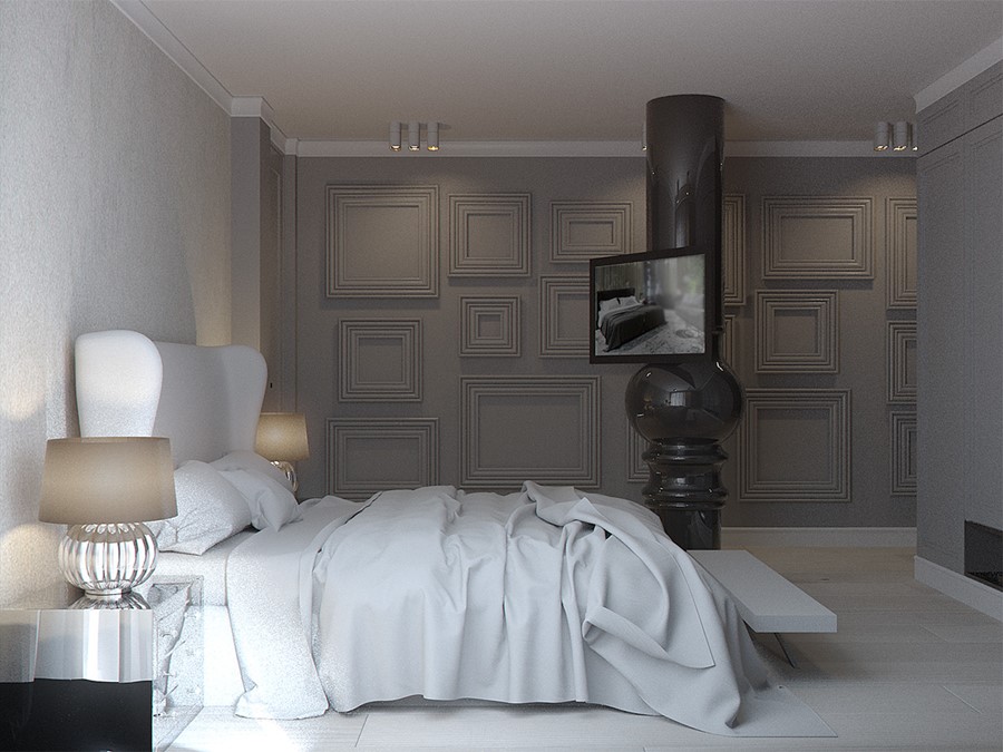 Biało-szara sypialnia w stylu modern classic