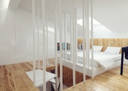 Jasna nowoczesna sypialnia na poddaszu