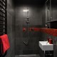 Grafitowo-czerwona łazienka dla gości