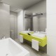 Nowoczesna łazienka z limonkowym akcentem podwójna umywalka
