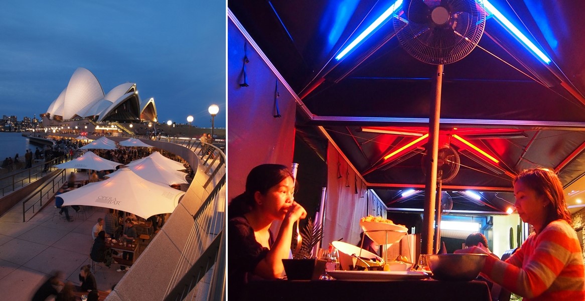 Bar przy słynnej operze w Sydney także korzysta z parasoli Heatray