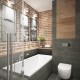 Industrialna łazienka z wanną i prysznicem Cegła i drewno w łazience