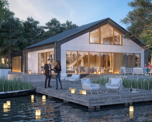 Projekt nowoczesnego domu pasywnego nad jeziorem