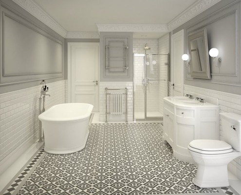 Klasyczna łazienka w bieli i szarościach Dot Design