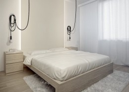 Minimalistyczna sypialnia w jasnym drewnie Studio.O.