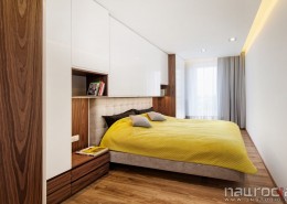 Nowoczesna sypialnia z żółtym akcentem Joanna Nawrocka