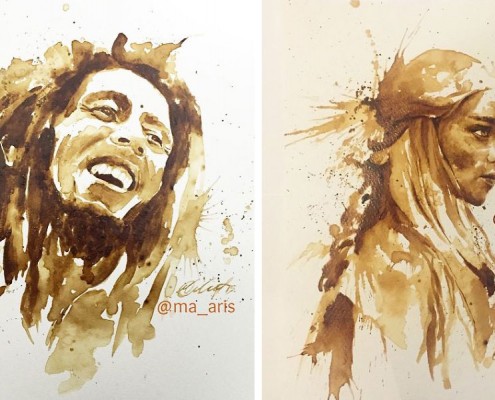 Obrazy malowane kawą Maria Aristidou malowanie kawą