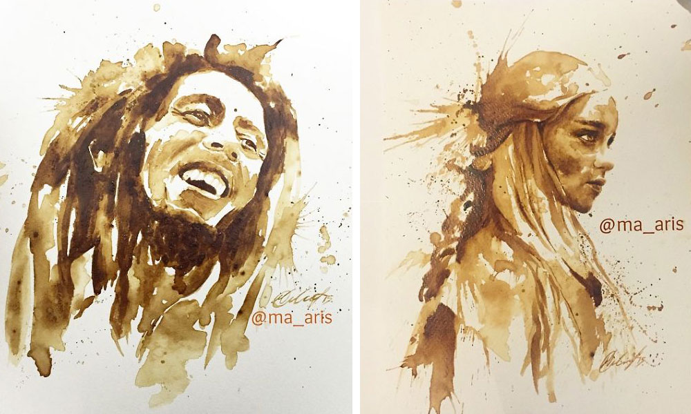 Obrazy malowane kawą Maria Aristidou malowanie kawą