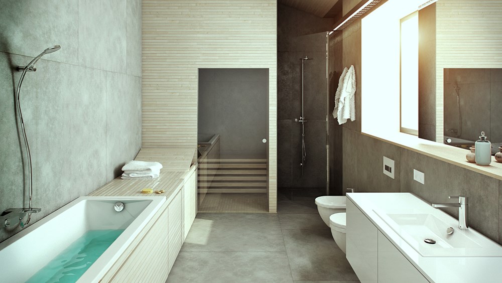 Nowoczesna łazienka z sauną nowoczesna sauna parowa, pokoje kąpielowe