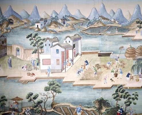Fragment oryginalnej, historycznej tapety. Ręcznie malowane. Chiny