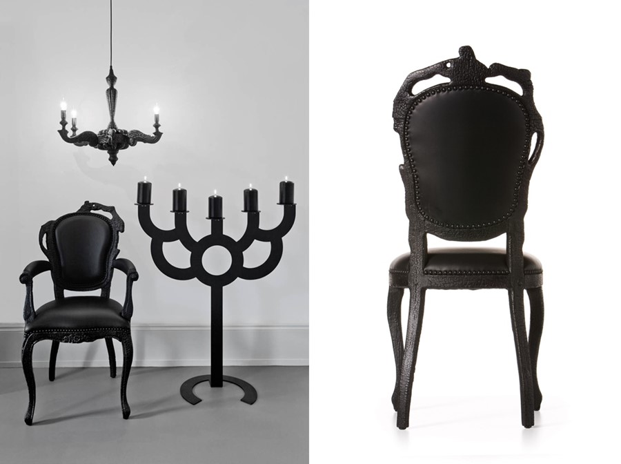 krzesło z kolekcji czarnych mebli projektu Maarten'a Baas'a