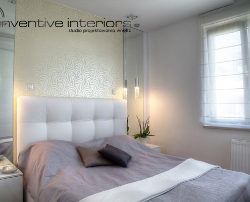 Aranżacja jasnej sypialni w bieli Inventive Interiors