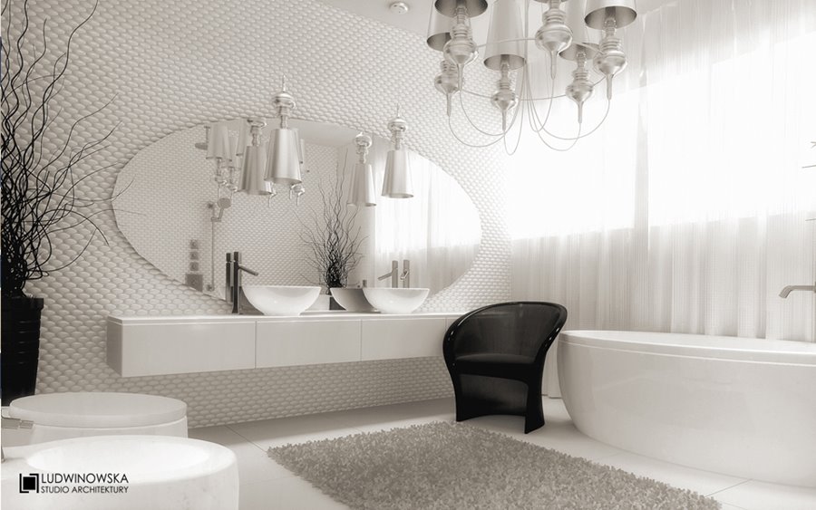 Biały pokój kąpielowy w stylu glamour Agnieszka Ludwinowska