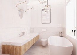 Wolnostojąca wanna w małej łazience styl minimalistyczny