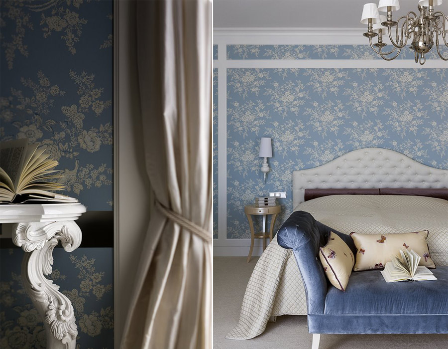 Błękitna sypialnia w stylu glamour aranżacje wnętrz