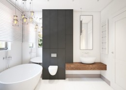 Projekt minimalistycznej łazienki z wanną Finchstudio - oryginalna łazienka
