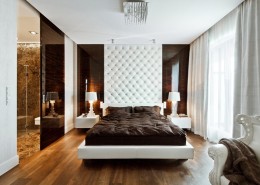 Sypialnia w stylu glamour biel i brąz odważne wnętrza
