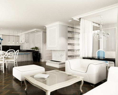 Białe wnętrze w stylu glamour Living Box