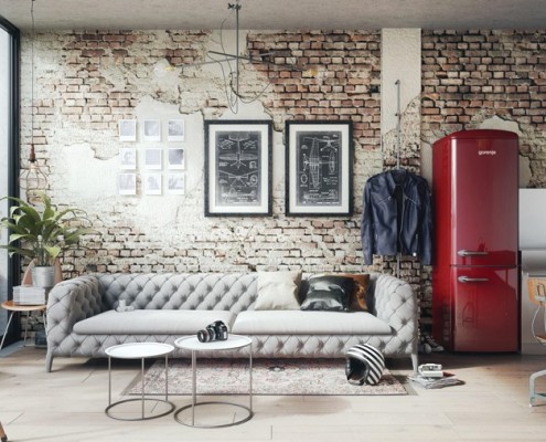 Eklektyczny loft z ceglaną ścianą Gorenje