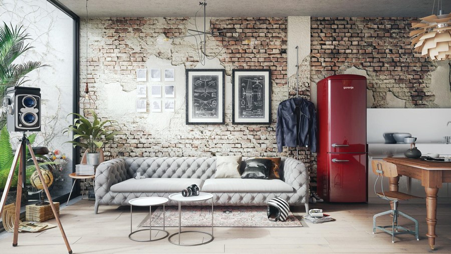 Eklektyczny loft z ceglaną ścianą Gorenje