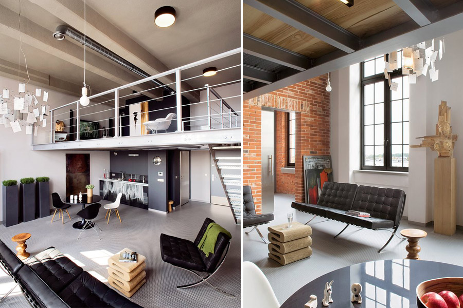 Industrialne wnętrze loft Industrialne wnętrze loft z antresolą
