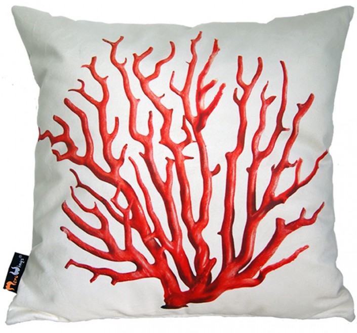 Poduszka dekoracyjna MeroWings Red Coral on Cream Square Cushion